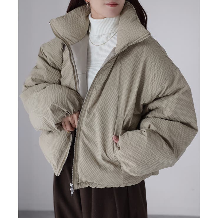 チェックサッカースタンドカラーショートダウン | Riberry | 詳細画像5 