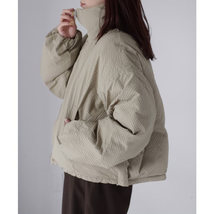 チェックサッカースタンドカラーショートダウン | Riberry | 詳細画像7 