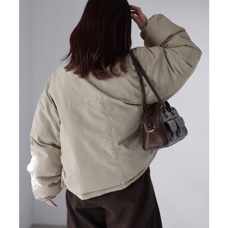 チェックサッカースタンドカラーショートダウン | Riberry | 詳細画像8 