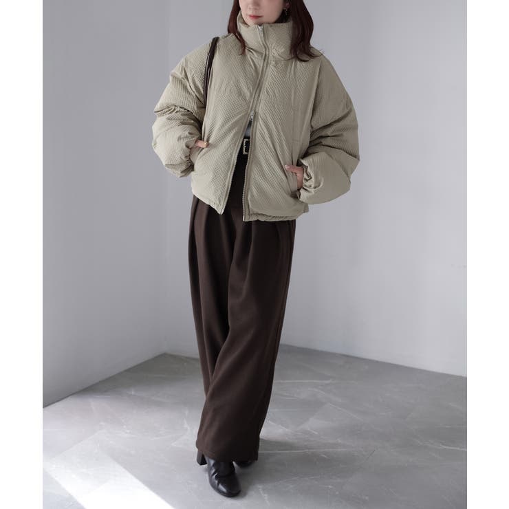 チェックサッカースタンドカラーショートダウン | Riberry | 詳細画像9 