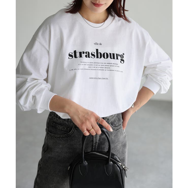 ホワイト×ブラック | GILDAN strasbourgプリントロンT | Riberry