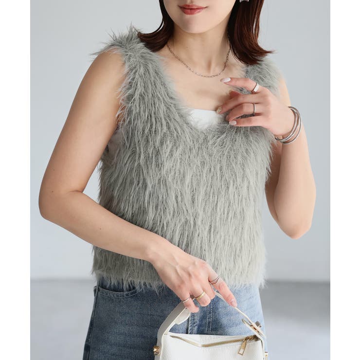 グレイッシュベージュ | 前後2WAYシャギーニットビスチェ | Riberry