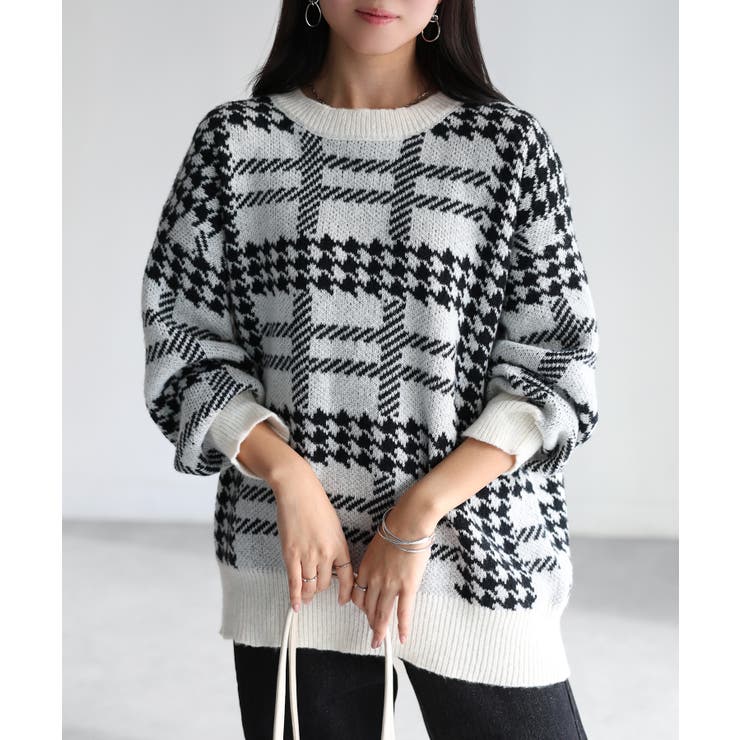 千鳥柄チェックジャガードニット[品番：RBRW0000080]｜Riberry