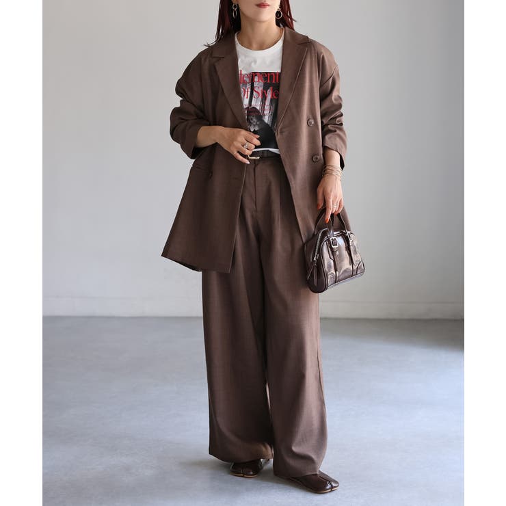ブラウン | ダブルジャケット+ワイドパンツセットアップ | Riberry