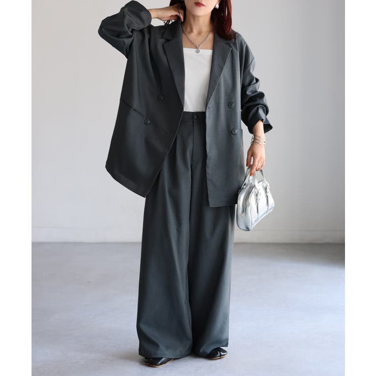 チャコールグレー | ダブルジャケット+ワイドパンツセットアップ | Riberry