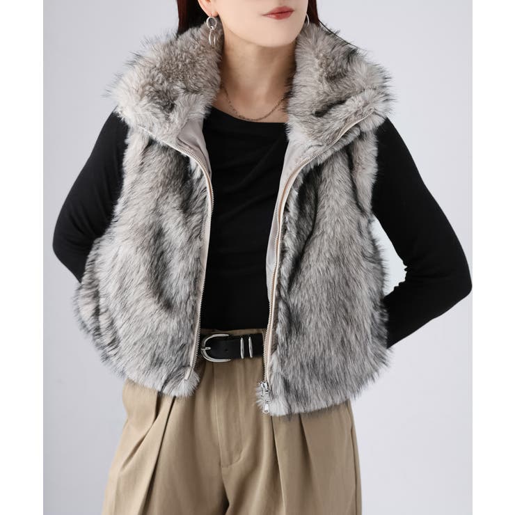 ショート丈スタンドカラーファーベスト[品番：RBRW0000054]｜Riberry