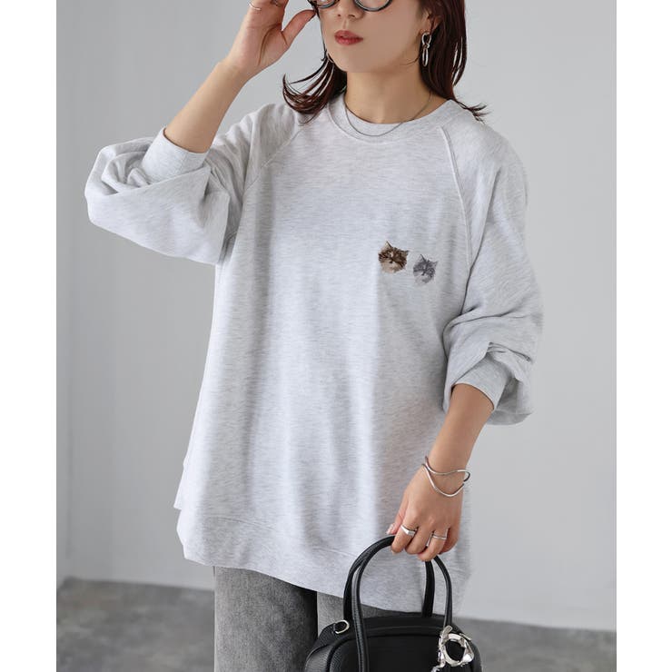 ネコ刺繍ラグランオーバーサイズ薄手スウェット | Riberry | 詳細画像14 