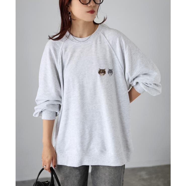 ネコ刺繍ラグランオーバーサイズ薄手スウェット | Riberry | 詳細画像15 