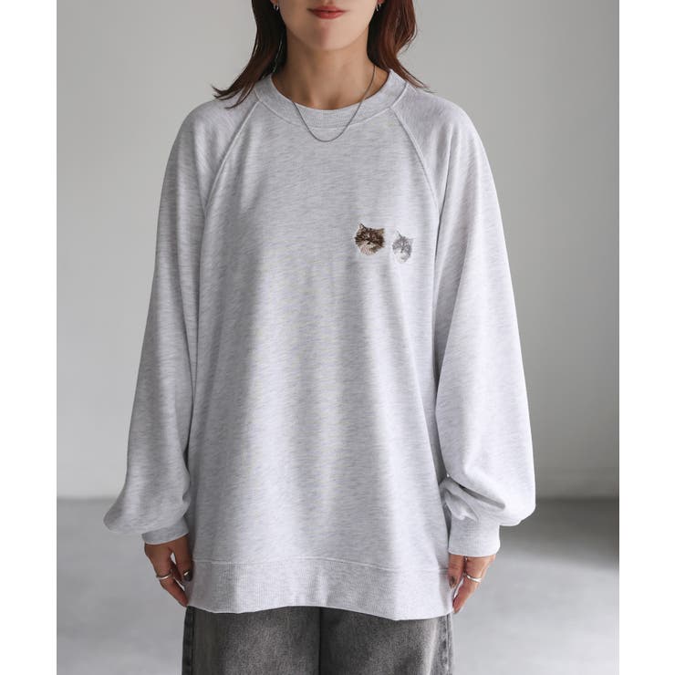 ネコ刺繍ラグランオーバーサイズ薄手スウェット | Riberry | 詳細画像17 