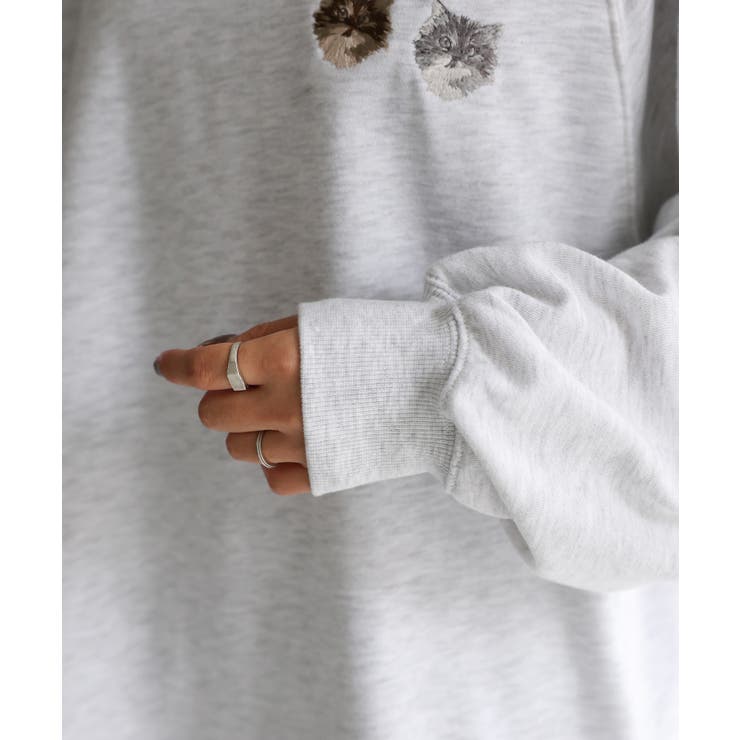 ネコ刺繍ラグランオーバーサイズ薄手スウェット | Riberry | 詳細画像20 