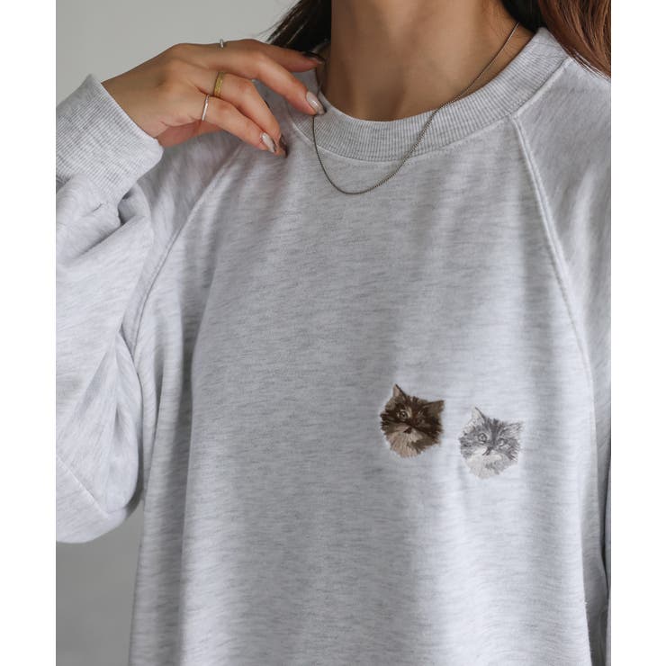 ネコ刺繍ラグランオーバーサイズ薄手スウェット | Riberry | 詳細画像22 