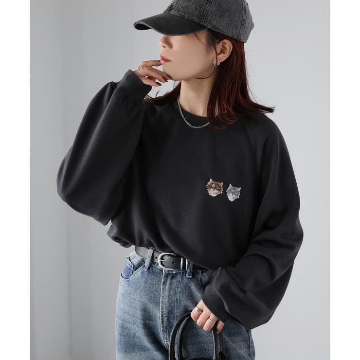 ネコ刺繍ラグランオーバーサイズ薄手スウェット | Riberry | 詳細画像23 