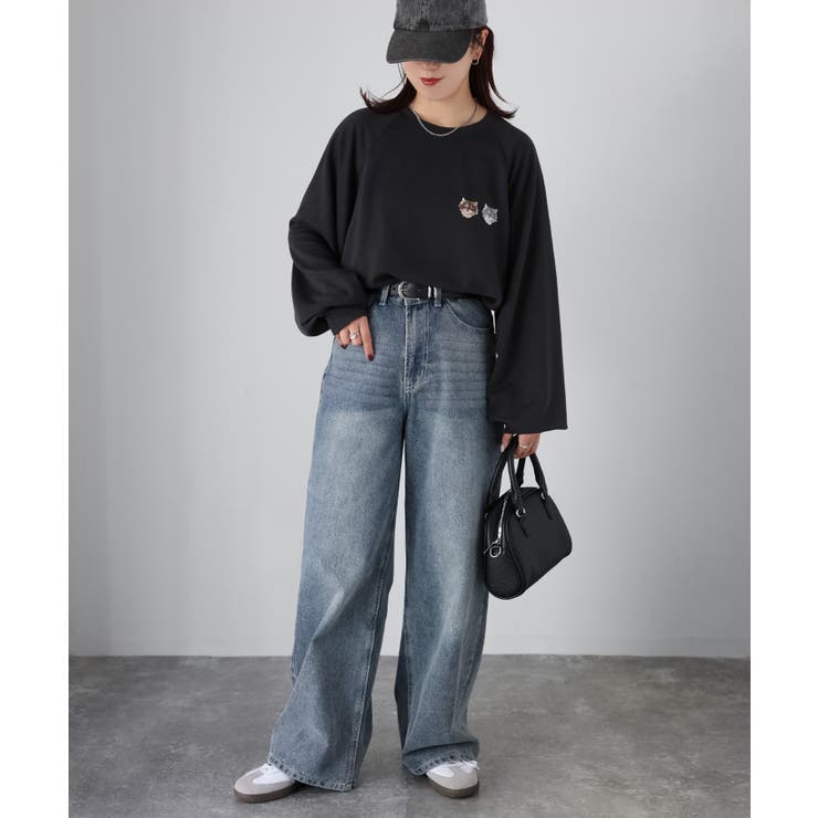 ネコ刺繍ラグランオーバーサイズ薄手スウェット | Riberry | 詳細画像25 