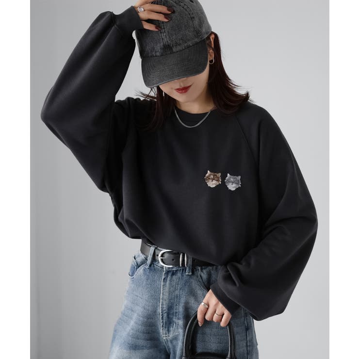 ネコ刺繍ラグランオーバーサイズ薄手スウェット | Riberry | 詳細画像28 