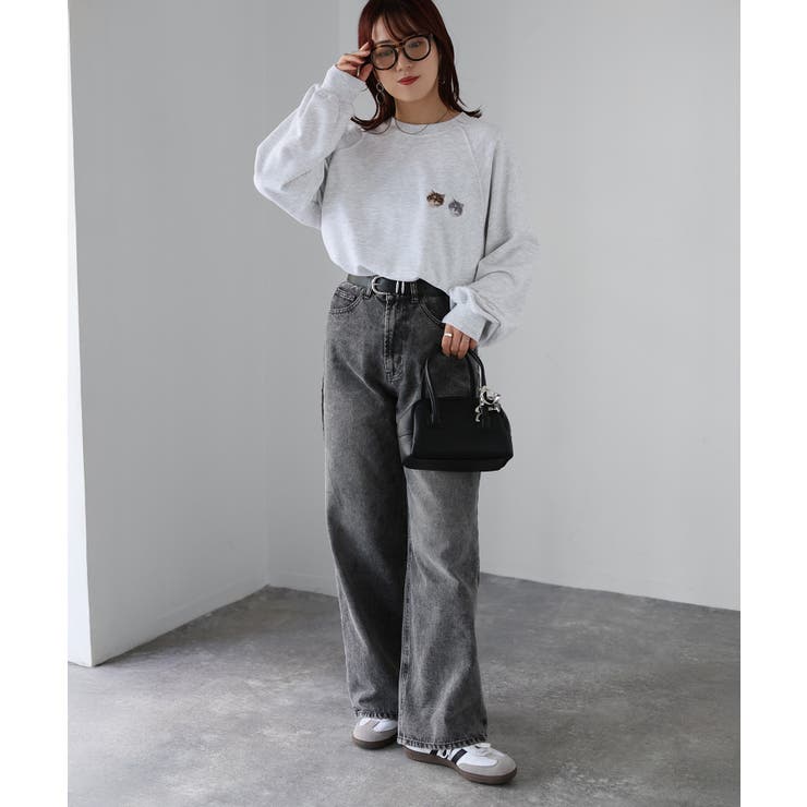 ネコ刺繍ラグランオーバーサイズ薄手スウェット | Riberry | 詳細画像3 