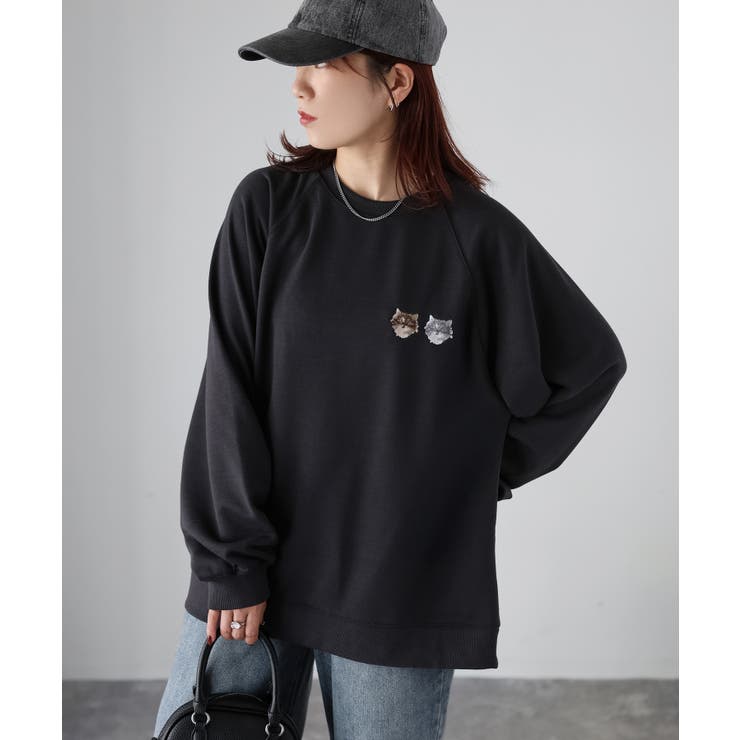 ネコ刺繍ラグランオーバーサイズ薄手スウェット | Riberry | 詳細画像31 