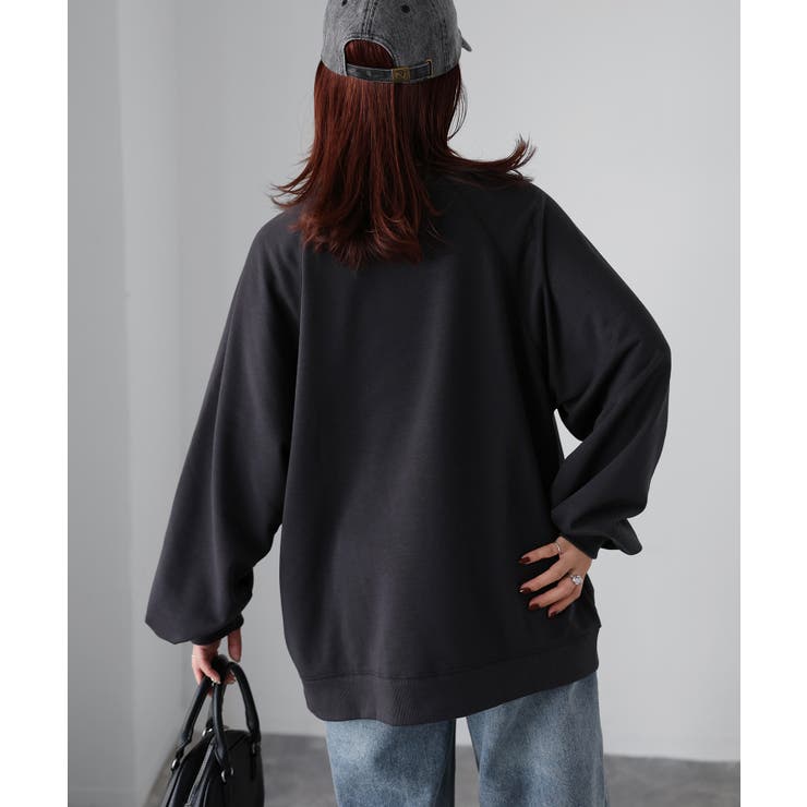 ネコ刺繍ラグランオーバーサイズ薄手スウェット | Riberry | 詳細画像35 