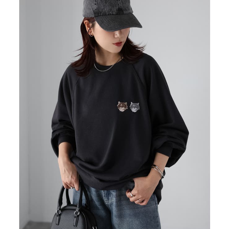 ネコ刺繍ラグランオーバーサイズ薄手スウェット | Riberry | 詳細画像36 