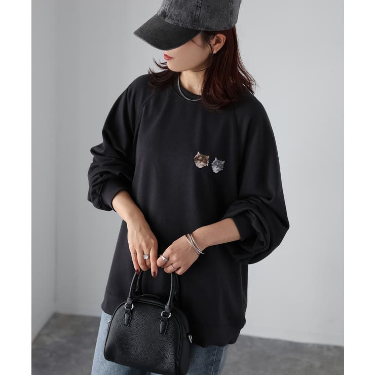 ネコ刺繍ラグランオーバーサイズ薄手スウェット | Riberry | 詳細画像37 