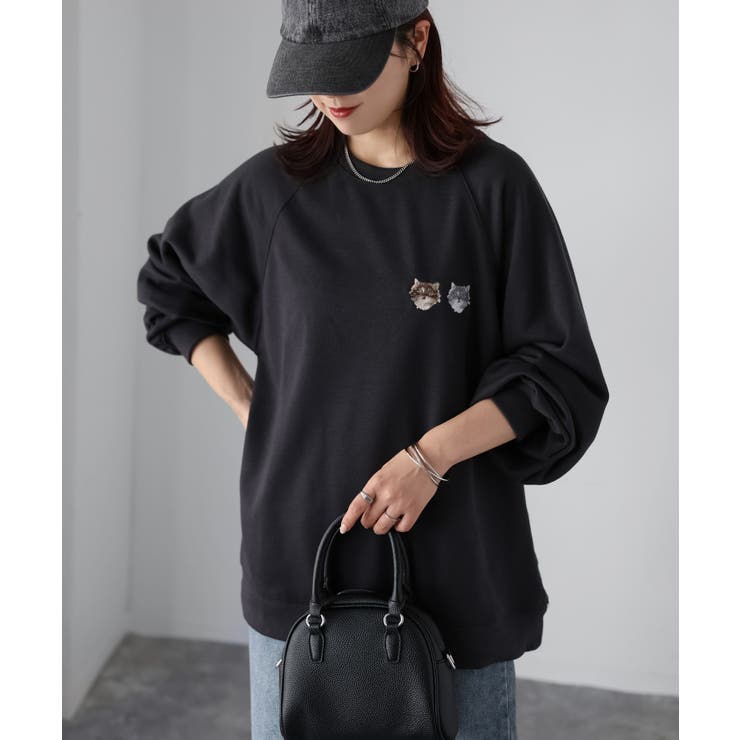 ネコ刺繍ラグランオーバーサイズ薄手スウェット | Riberry | 詳細画像38 