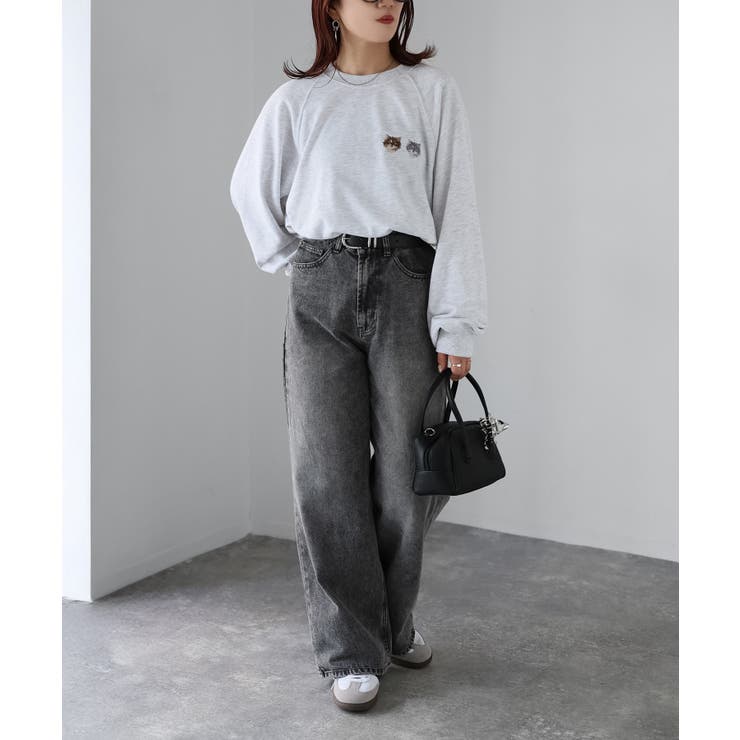 ネコ刺繍ラグランオーバーサイズ薄手スウェット | Riberry | 詳細画像4 