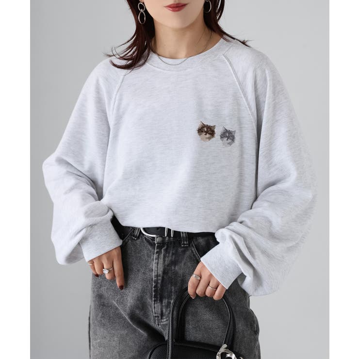 ネコ刺繍ラグランオーバーサイズ薄手スウェット | Riberry | 詳細画像5 