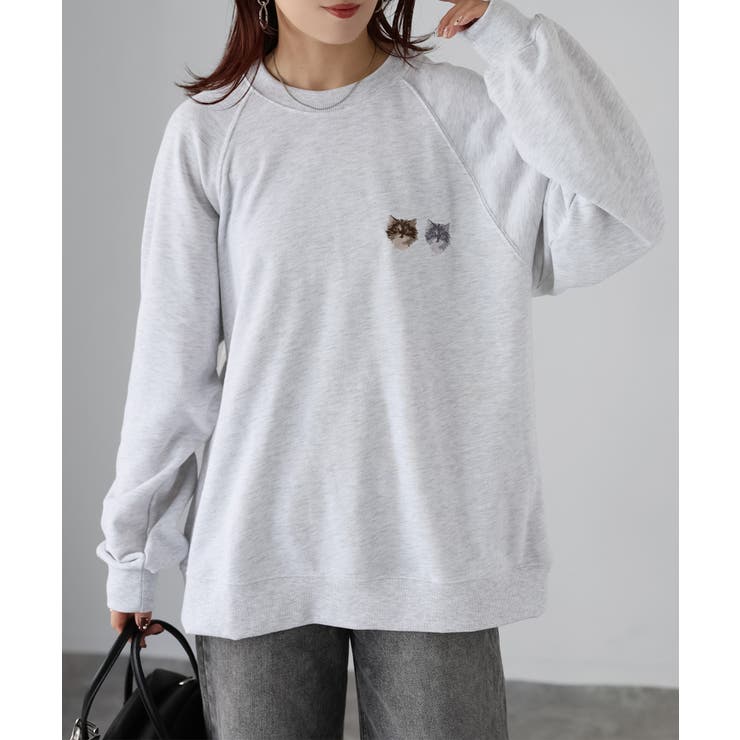 ネコ刺繍ラグランオーバーサイズ薄手スウェット | Riberry | 詳細画像9 