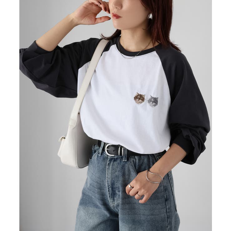 ネコ刺繍ラグランロンT | Riberry | 詳細画像5 