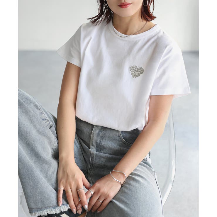 ハートロゴラメ刺繍コンパクトTシャツ | Riberry | 詳細画像10 