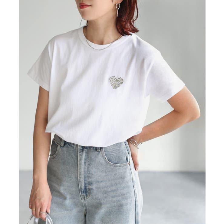 ハートロゴラメ刺繍コンパクトTシャツ | Riberry | 詳細画像11 