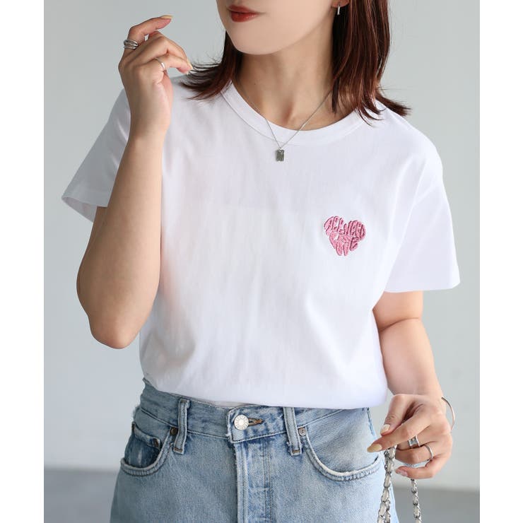 ハートロゴラメ刺繍コンパクトTシャツ | Riberry | 詳細画像13 