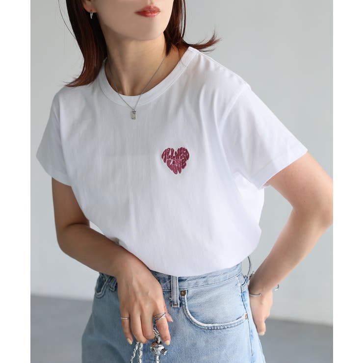 ハートロゴラメ刺繍コンパクトTシャツ | Riberry | 詳細画像15 