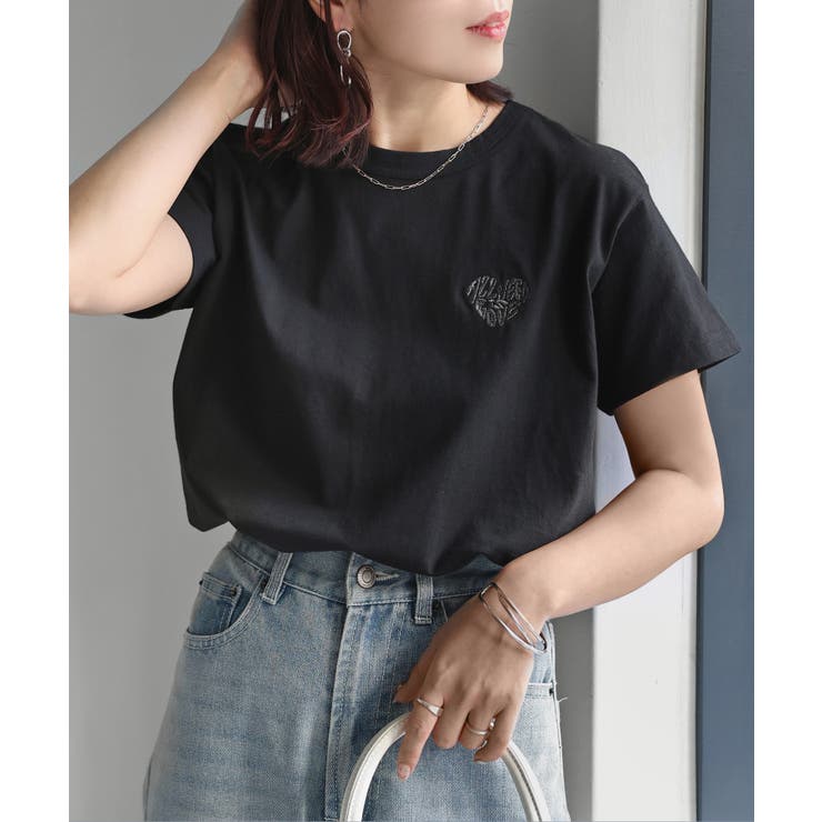 ハートロゴラメ刺繍コンパクトTシャツ | Riberry | 詳細画像16 