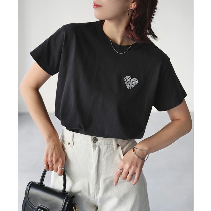 ハートロゴラメ刺繍コンパクトTシャツ | Riberry | 詳細画像20 