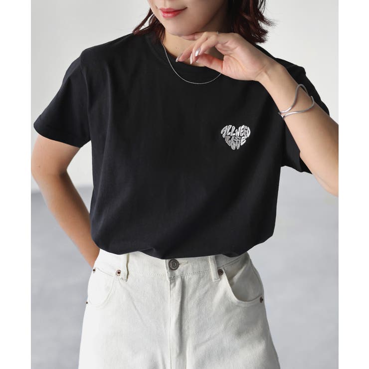 ハートロゴラメ刺繍コンパクトTシャツ | Riberry | 詳細画像21 