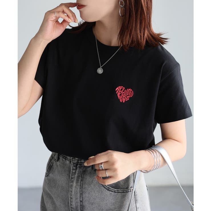 ハートロゴラメ刺繍コンパクトTシャツ | Riberry | 詳細画像25 