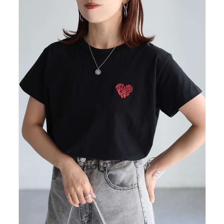 ハートロゴラメ刺繍コンパクトTシャツ | Riberry | 詳細画像26 