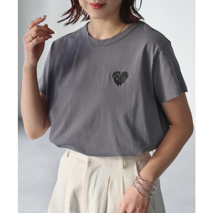 ハートロゴラメ刺繍コンパクトTシャツ | Riberry | 詳細画像28 