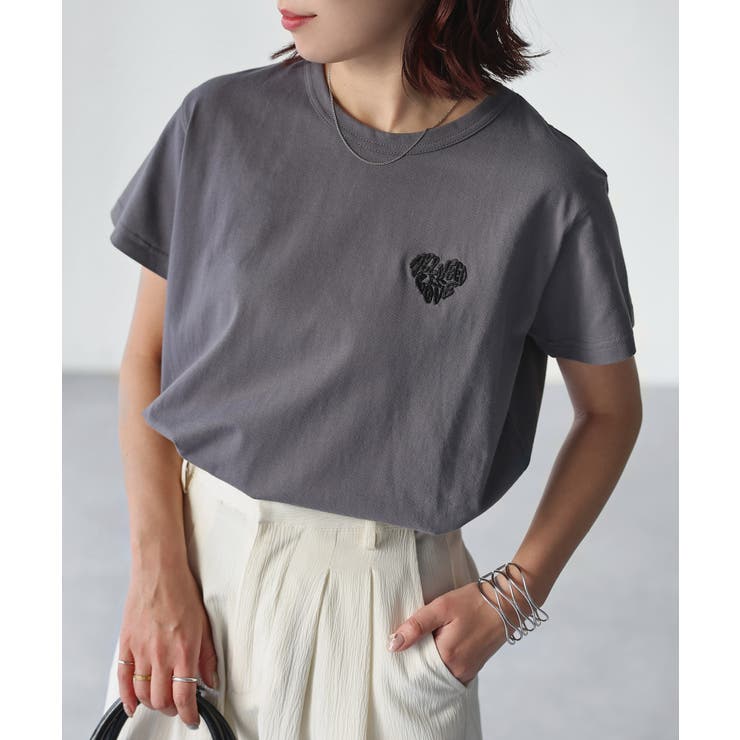 ハートロゴラメ刺繍コンパクトTシャツ | Riberry | 詳細画像29 