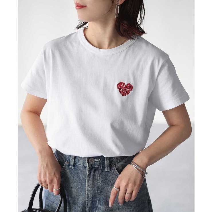 ハートロゴラメ刺繍コンパクトTシャツ | Riberry | 詳細画像3 