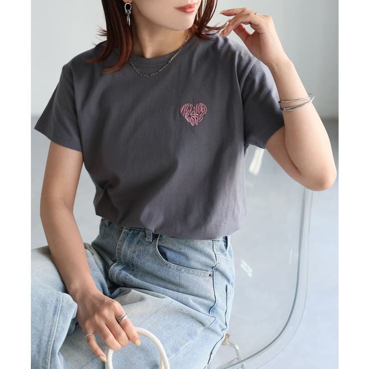 ハートロゴラメ刺繍コンパクトTシャツ | Riberry | 詳細画像31 