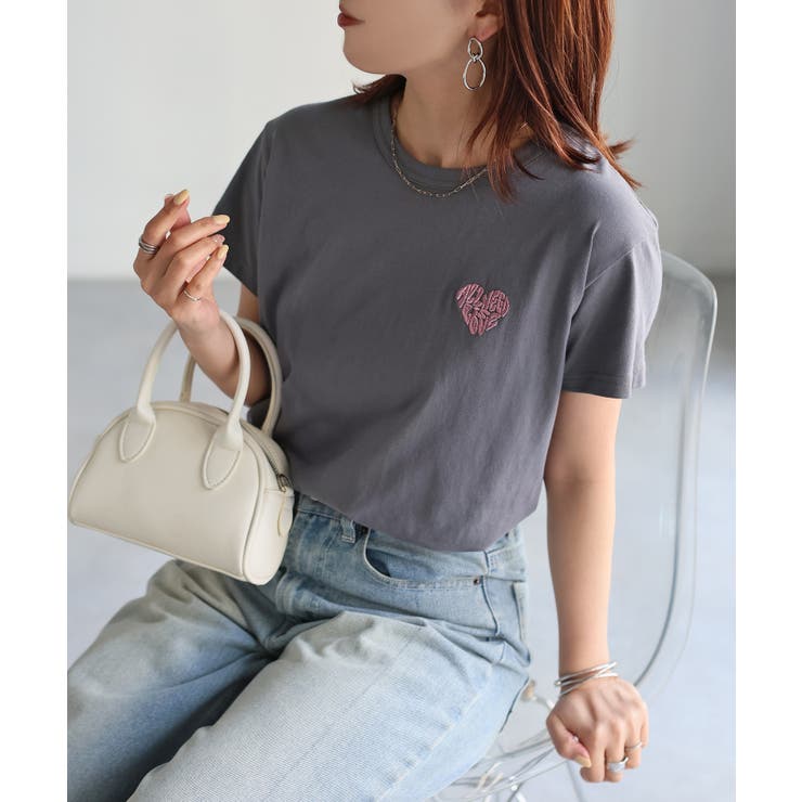 ハートロゴラメ刺繍コンパクトTシャツ | Riberry | 詳細画像32 