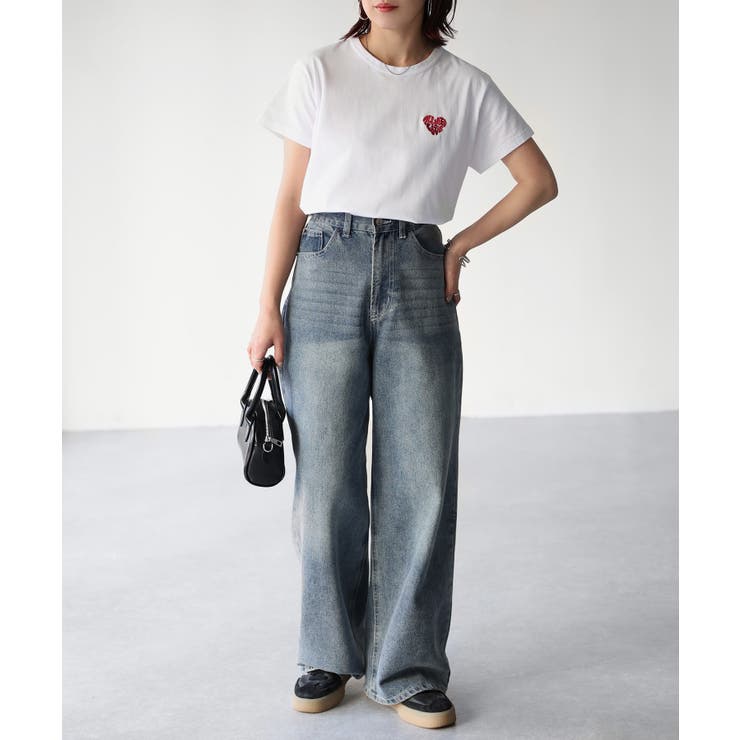 ハートロゴラメ刺繍コンパクトTシャツ | Riberry | 詳細画像5 