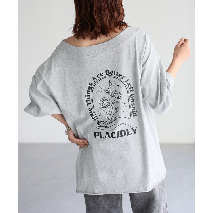 グレー | ロゴ刺繍オフショルピグメントロンT | Riberry