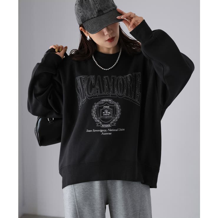 チャコールグレー | カレッジロゴ刺繍裏起毛スウェット | Riberry