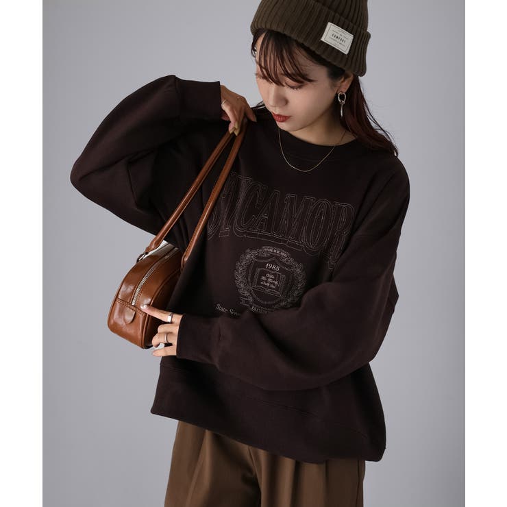 ダークブラウン | カレッジロゴ刺繍裏起毛スウェット | Riberry