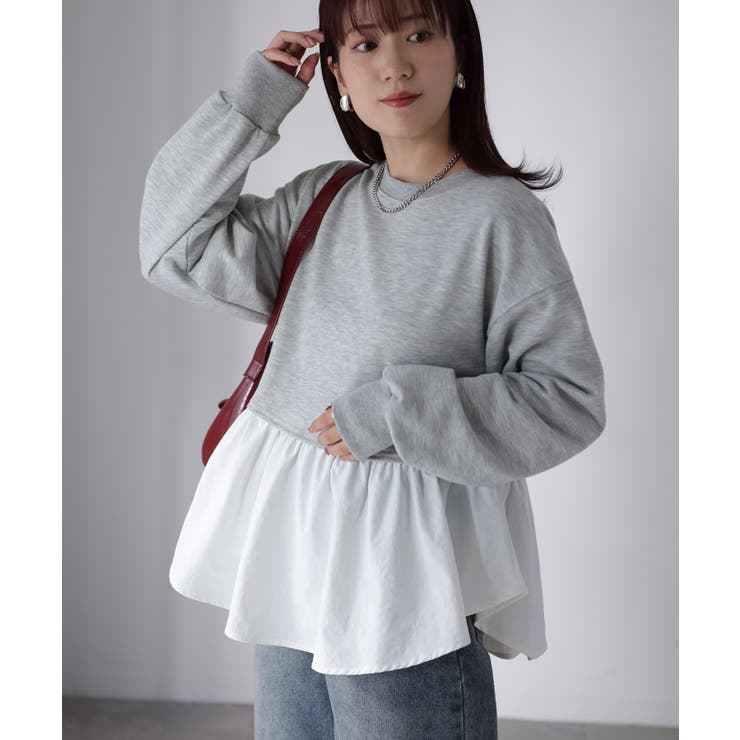 裏毛ペプラム異素材ドッキングスウェット | Riberry | 詳細画像18 