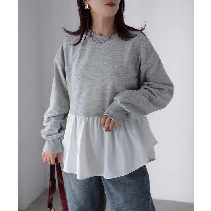 裏毛ペプラム異素材ドッキングスウェット | Riberry | 詳細画像19 