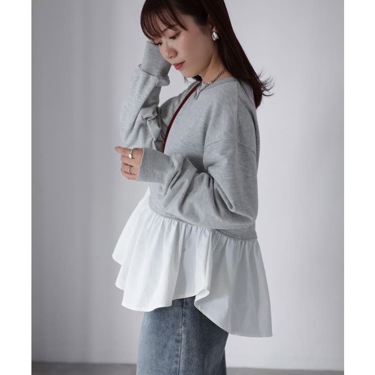 裏毛ペプラム異素材ドッキングスウェット | Riberry | 詳細画像21 