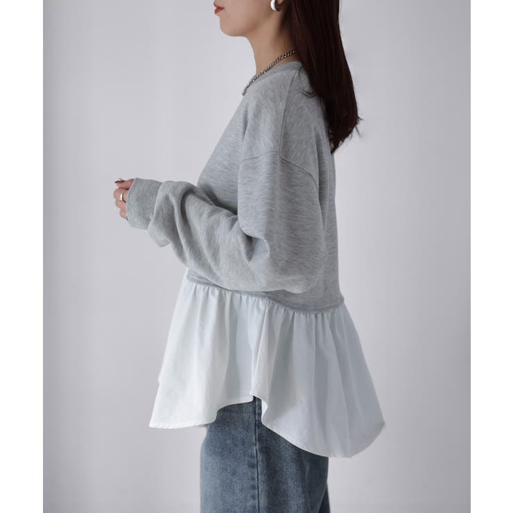 裏毛ペプラム異素材ドッキングスウェット | Riberry | 詳細画像26 